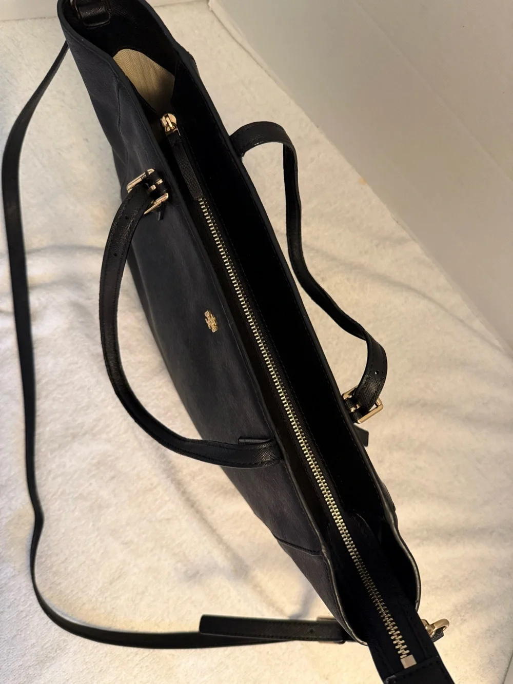 Tory Burch Emerson Black Saffiano Leather Tote Crossbody Bag